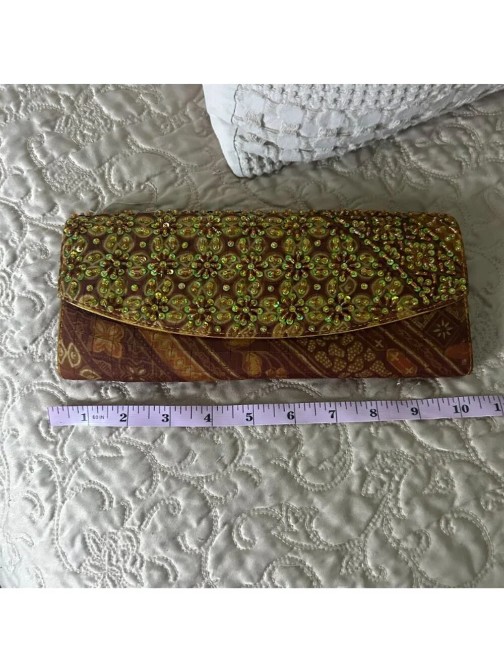 Vintage Green Beaded Floral Embellished Clutch